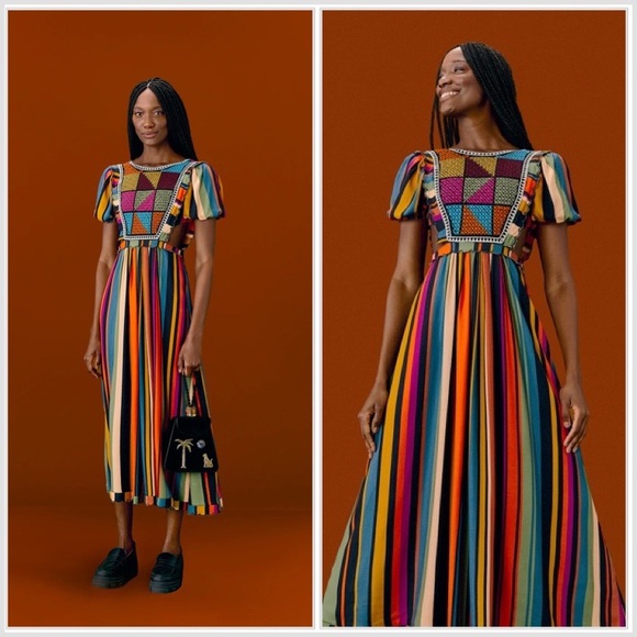 NEW Farm Rio EXTRAORDINARY EMBROIDERED VISCOSE MIDI DRESS IN WARMING STR… - Picture 3 of 14